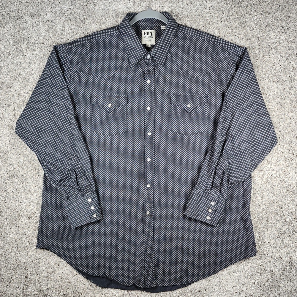 Ely Cattleman Western Shirt Mens XXL Blue Geometric Pearl Snap Excellent